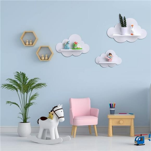 Set of 3 White Cloud Floating Shelves Wall Mounted Nursery Bedroom Bathroom Deco - Picture 5 of 7